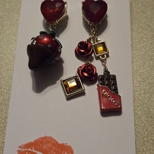 Betsey Johnson Red Heart and Chocolate Earrings